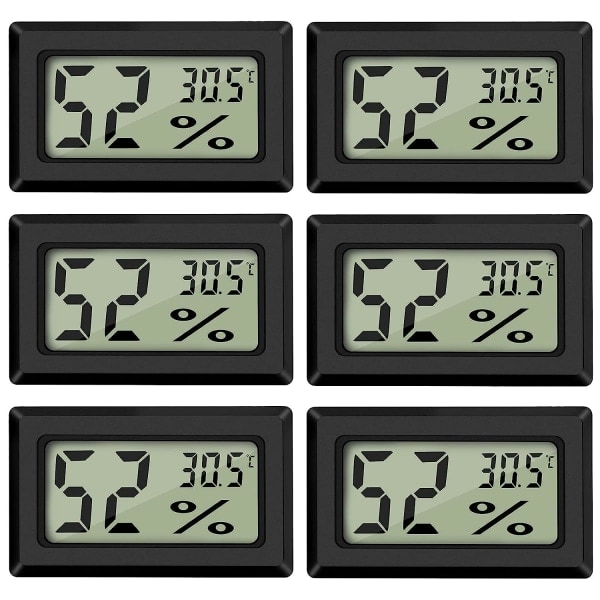 Digitalt temperatur- og fugtighedsmåler Termometer Mini Digitalt Termometer Hygrometer og Fugtighedsmåler Sort (6-pak - Firkantet) (ca.)