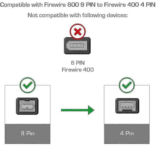 Firewire 800 til 400 Konverteringskabel 1.8M Svart