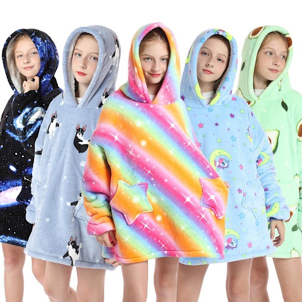 Lasten Koko Ylisuuri Hupparipeitto Pehmeä Lämmin Fleece Kylpytakki Färgrik2