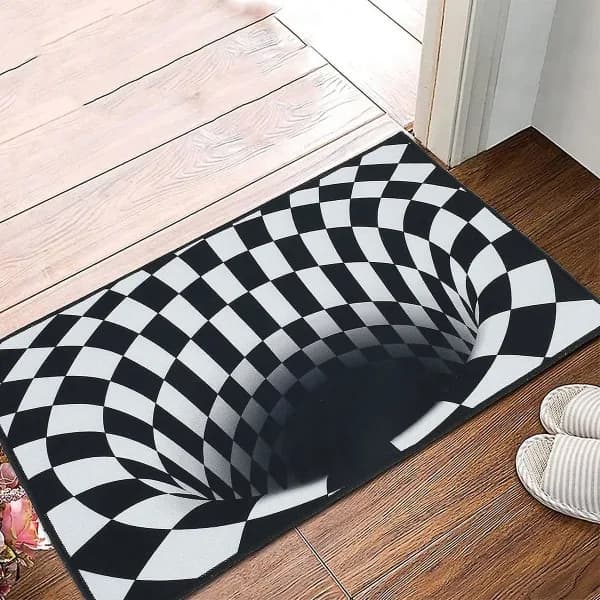 Dørmatte, 3D magisk sjakkrutete optisk illusjon dørmatte visuell illusjonsmatte rektangulær utendørs entrématte