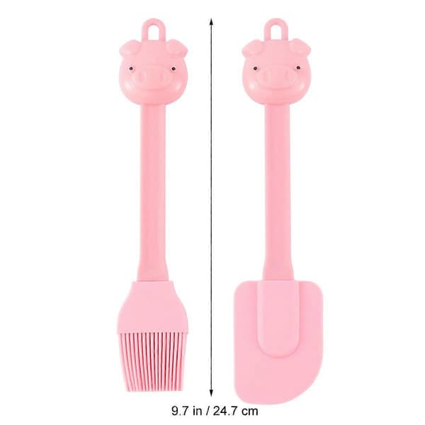 1 Set 2 st Tecknad Grisform Silikonskrapa Borste Barn Bakverktyg Tillbehör (Rosa)