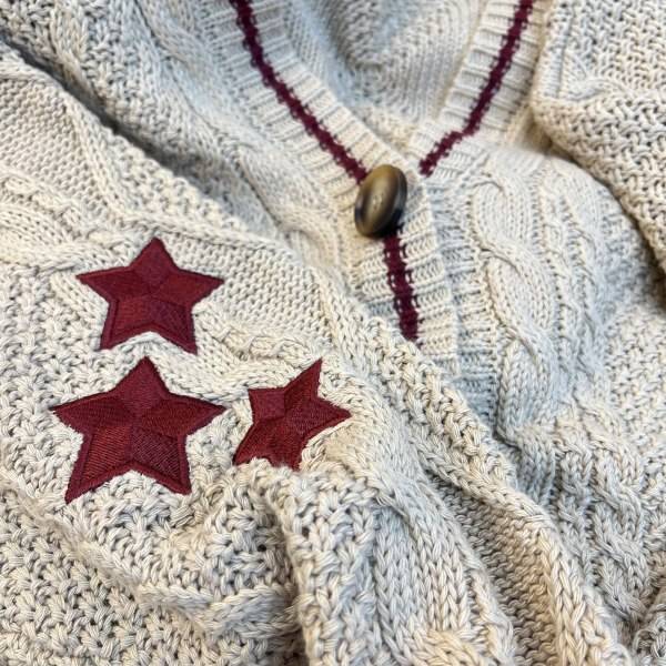 Taylor Swift Star Folklore Cardigan Stjärnbroderad Oversized Stickad Knapptröja Röd XL