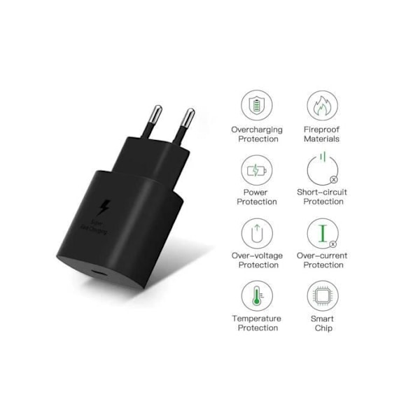 CASA 25W hurtigoplader + USB C-kabel til SAMSUNG S22 5G-S22 ULTRA 5G-S21 FE 5G-S21-S21 PLUS-S20 FE-S20-NOTE 20- A53 5G - A52 I