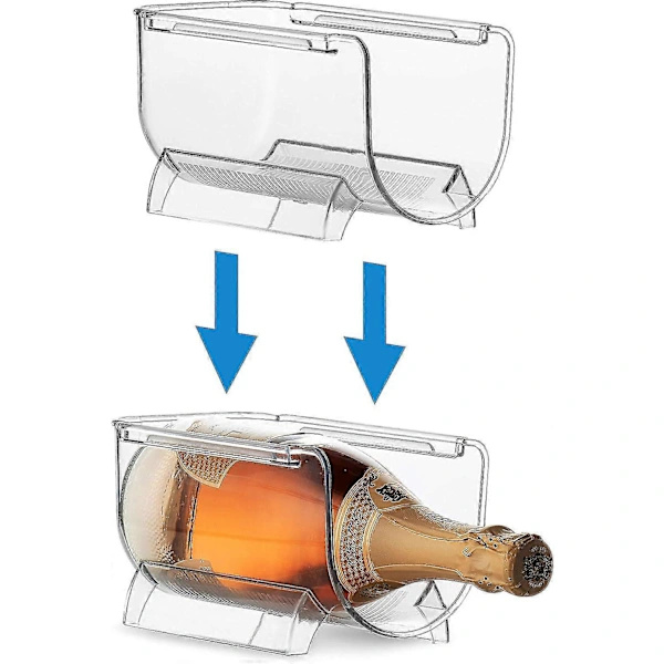 4-pack Wine and Water Bottle Organizer, Stackable Plastic Wine Holder for Pantry, Kitchen, Refrigerator, Four Compartments