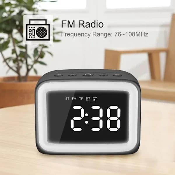 Vaaleanpunainen peiliherätyskello AEC BT511 - Bluetooth-stereo FM-kaiutin - Lämpötilatoiminto