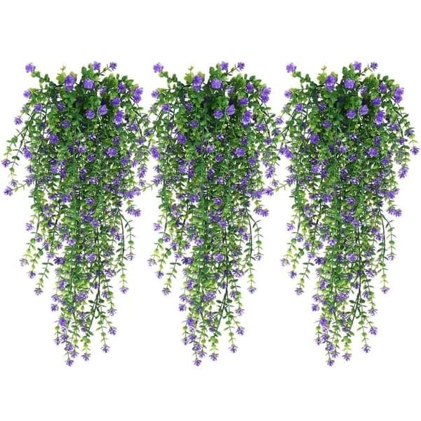Keinotekoiset saniaisköynnökset, sopivat yhteen sisä- ja ulkokoristeiden kanssa - 3 nippua, violetti