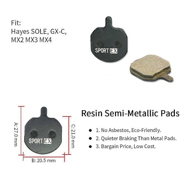 4 par, cykel skivbromsbelägg för MX2 MX3 MX4 SOLE, GX-C, JAK-5 bromsok, Sport Class, Resin[D]