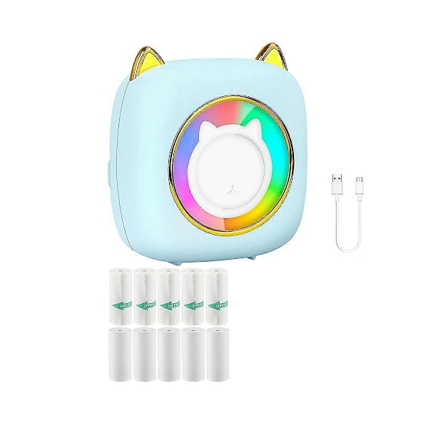 CASA Mini Sticker Printer Lomme Inkless Termisk Printer med RGB Lys, 10 Ruller Termisk Papir, til Pho