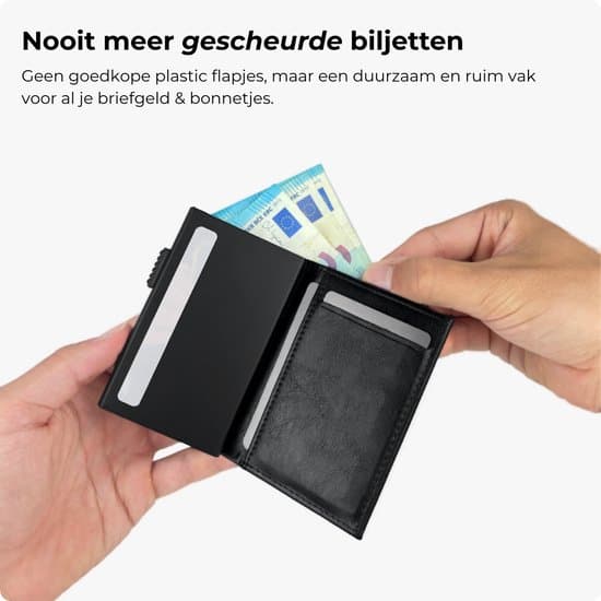 RFID-kortholder til mænd og kvinder, slank pop-up pung med 10 kortpladser, lynlåslomme til mønter, seddelrum, sort