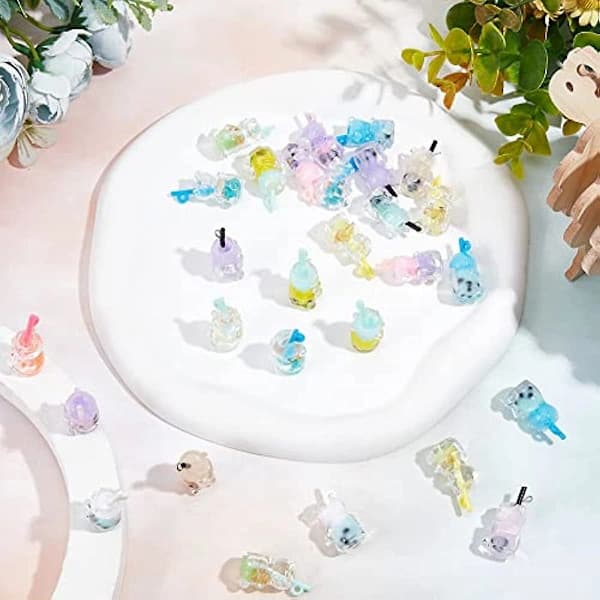 [CA] 52 kpl Boba Tea -koruja Söpö Bubble Tea Hedelmätee Charm Hartsi Karhut Eläimet 3D Jäljitelmäpullo Korut