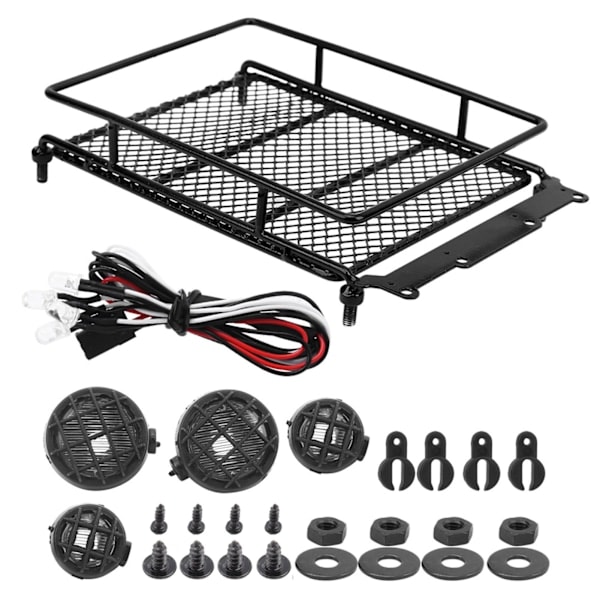Metall Takstativ Bagasjebærer med LED-lys Passer for MN 1/12 RC Crawler MN90 / MN90K Svart