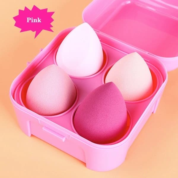 Makeup Blender Puderpuff Sminksvamp med förvaringslåda 8 st rosa låda 1