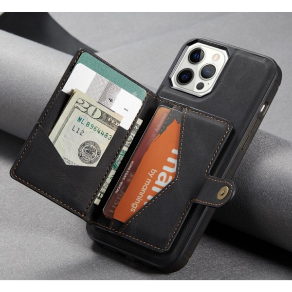 JEEHOOD 3-in-1-lompakko-puhelinote iPhone 12:lle | musta