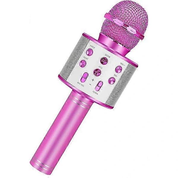 Rosaguld Bluetooth Karaoke-mikrofon med stemmemodulering og ekkoeffekt