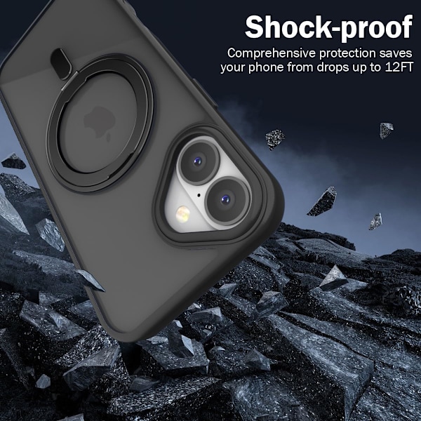 Magnetiskt fodral för iPhone 16 eller 16 Plus [Kompatibelt med MagSafe], Genomskinligt smalt bakskydd med 360° roterbart ringstativ Blå Grey iphone16