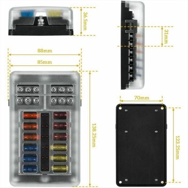12-veis sikringsholder, sikringsboks med 24 sikringer 12 LED-lysbeskyttelse,-WELLNGS（ca）
