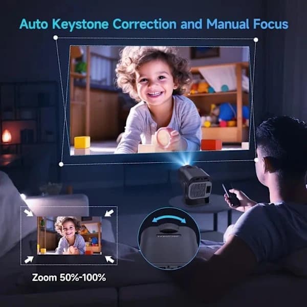 Mini 4K-projektor Fuld HD 1080P Native Smart Android 11 WiFi 6 Bluetooth 5.2 180° drejelig til hjemmebiograf Sort