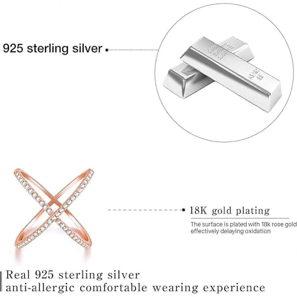 Sterling silver CZ-ring med 18K guldplätering och korsdesign