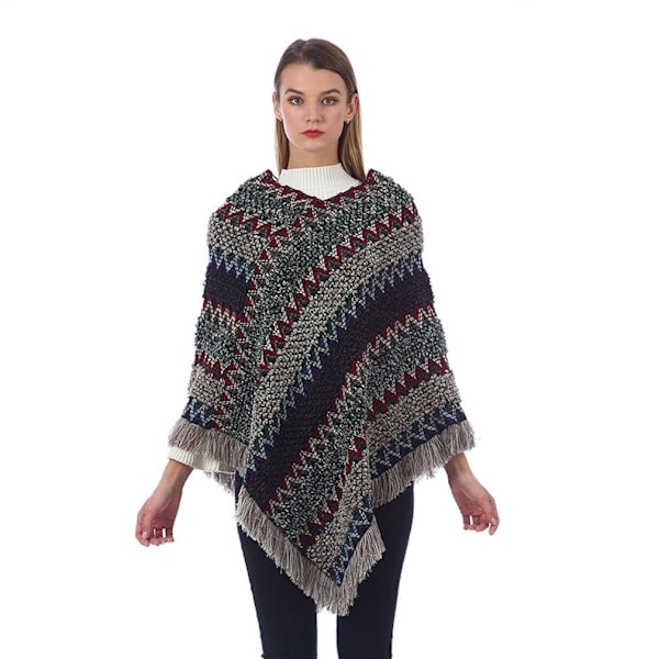 Vintertröja Cape Lös Virkad Poncho med Tofs Varm Tröjkappa för Kvinnor
