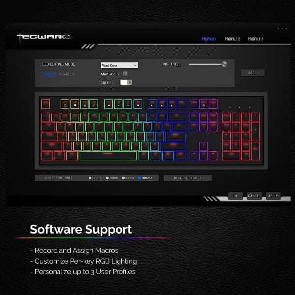 Tecware Phantom 87 Taster Mekanisk Tastatur, RGB LED, Outemu