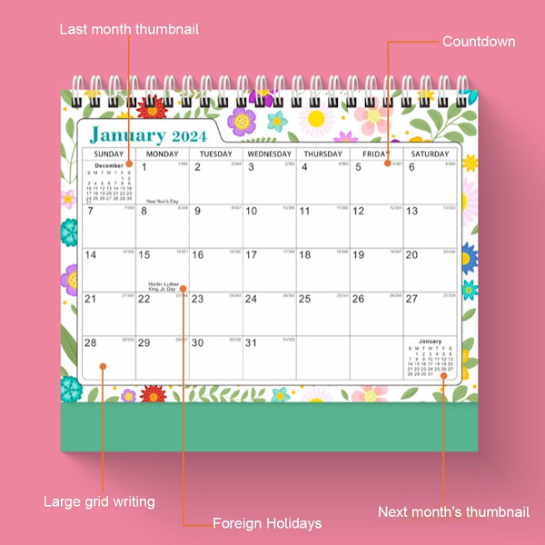2024 Skrivbordskalender Stående Flip Desktop Kalender 2024, Januari Style1 KLB