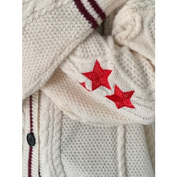 Taylor Swift Star Folklore Cardigan Stjernebrodert Oversized Strikket Opp-trøye Rød XL