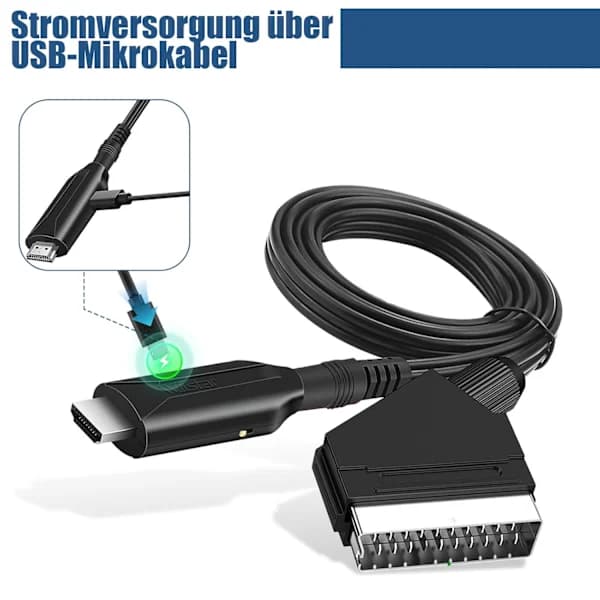 SCART til HDMI-konverter 1080P Plug and Play-adapter med USB-strømkabel til TV-projektor VHS PS2 PS3 Sort