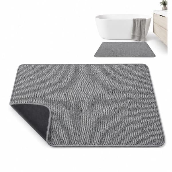 Ultratynn baderomsmatte, absorberende bomullsfrotté med sklisikker gummibakside, maskinvaskbar for baderom, grå, 40 x 60 cm