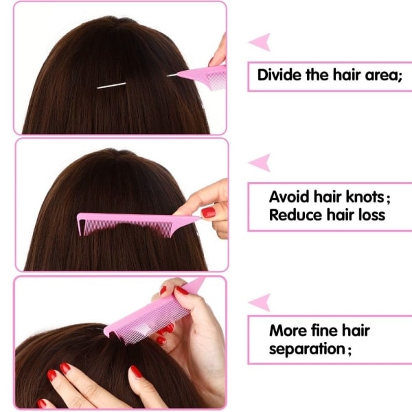 3 kpl Slick Brush Set - Harjakset, Kam, Rettävä Harja, Reuna Harja, Hiusten Muotoiluvälineet, Pinkki