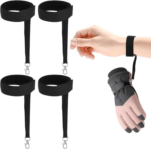 Skidhandskkoppel Justerbara Elastiska Handledsremmar för Snowboard och Vintersport, Svart, 4-pack