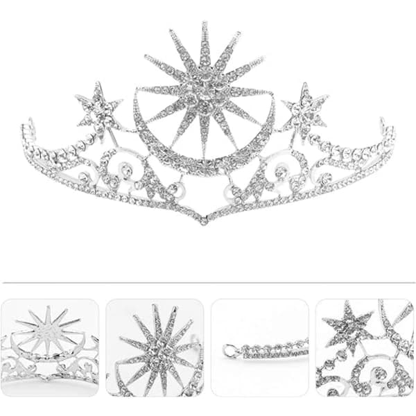 Rhinestone Brudebånd Acotar Strass Stjerne Måne Pannebånd Krystall Stjerne Tiara Brudehodeplagg for Kvinner Jenter