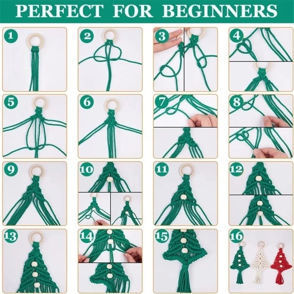 6 st vävda makramé julgranar DIY-kit väggbonader