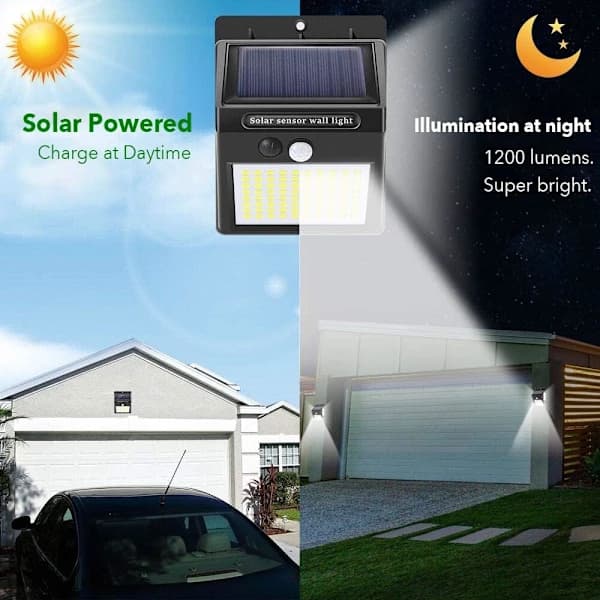 Solcellelamper utendørs, 2-pakning 144 LED solcellelampe IP65 vanntett