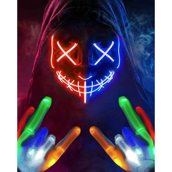 Halloween-mask LED-mask och handskar med flera ljuslägen Blå-röd Blandad (1 Set)_ca Blue-red Mixed(1 Set)
