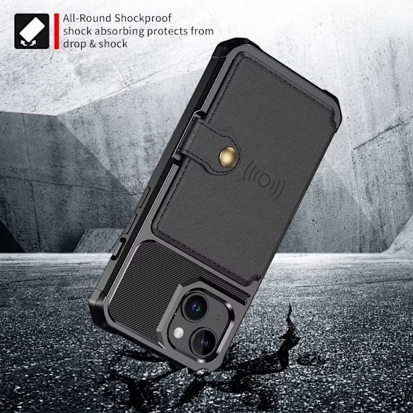 iPhone 13 - Stødtåligt Cover med 4 Kortlommer Sort Black