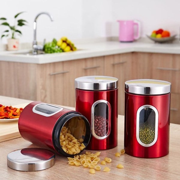 Opbevaringsbeholdere Rustfrit Stål Te Kaffe Sukkerkrukker Madopbevaring Køkkenbeholdere Sort 3 stk