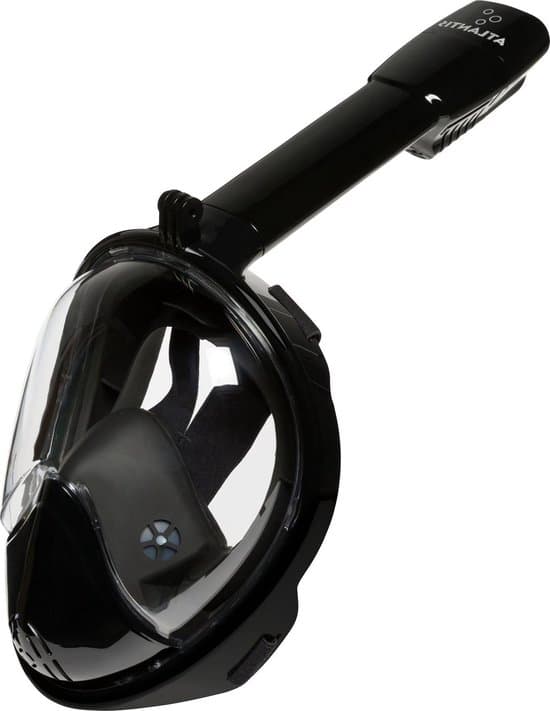 Atlantis 2.0 Full Face Snorkelmaske med 180° panoramisk udsyn, Dry Top-system og GoPro-beslag til voksne, sort, S/M