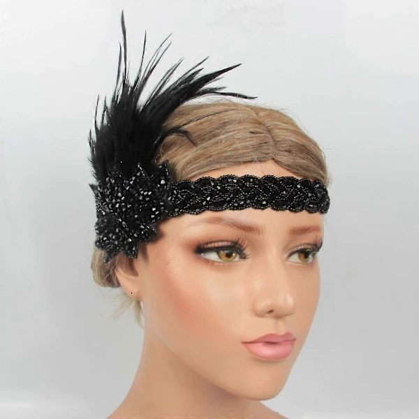 Retro 20'er Flapper Roaring Fjer Hårbånd Elastiske Håraccessories