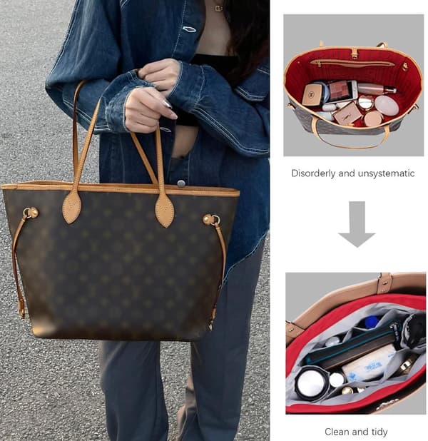 Håndtaske Organizer, Letvægts Nylon Med Flere Lommer, Lynlås Og Nøglering Til Store Håndtasker, Størrelse M 23,5 x 8 x 17,5 cm