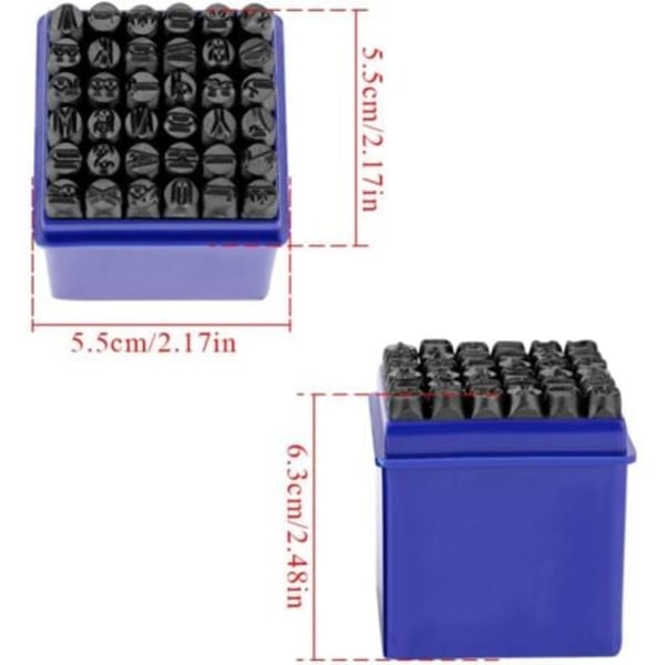 Set med 36 Slagstämplar, Kolstål Bokstavstämplar för Metall, Metallstämplar för Trä, Plast, Läder 4mm.ca