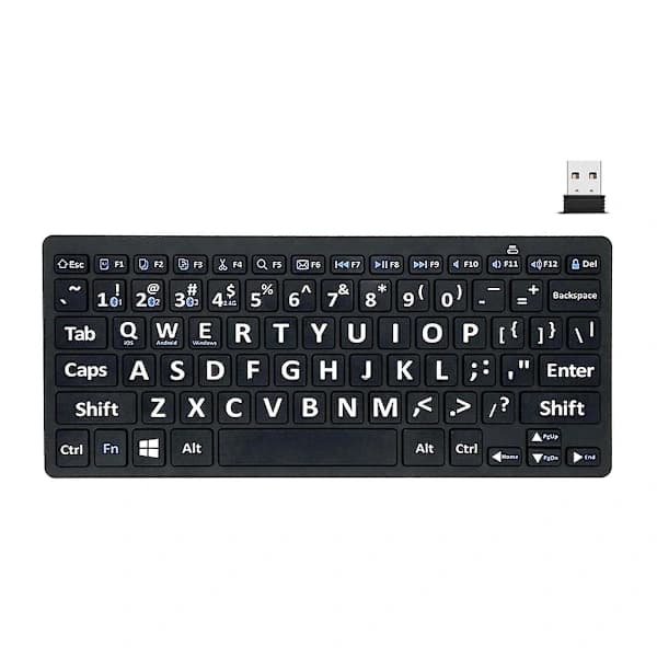 2.4G Trådløst Tastatur 78 Taster Stor Tekst for Eldre Stasjonær PC Laptop