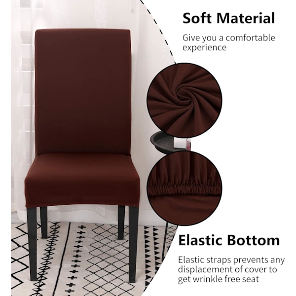 Ruokatuolinpäällinen Setti 4 tai 6, Joustava Irrotettava Pestävä Ruokatuolinsuoja Koristelu Päällinen Istuinsuoja Hotelliin, kahvinvärinen coffee 4pcs