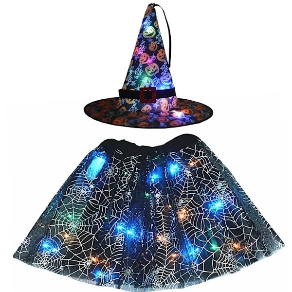 Piger Børn Pige Lysende Led Glød Lys Elf Hexe Hat Stjerne Skjold Edderkoppevæv Troldmand Kostume Party Gave Halloween Festivaler 14 for 2 - 8 år