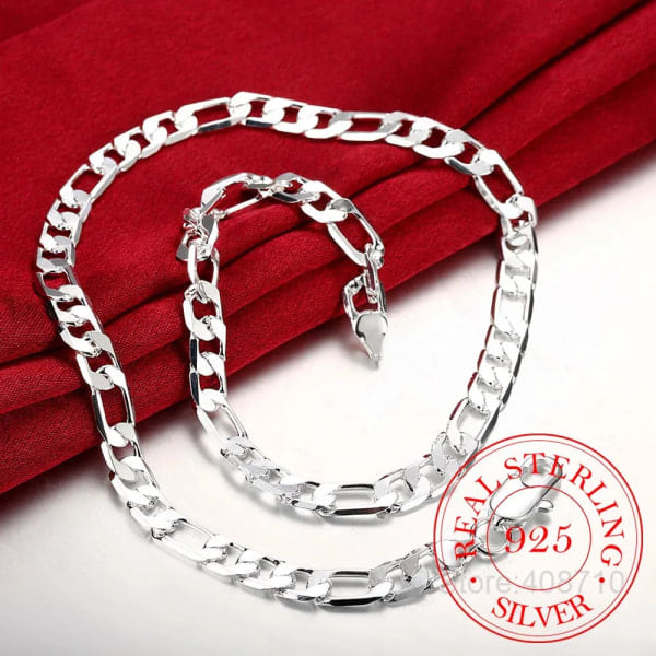 925 Sterling Silver 6mm/8mm Kedja i Sidled Halsband Man Kvinna Senior Lyx Smycken Statement Halsband 8MM 60cm