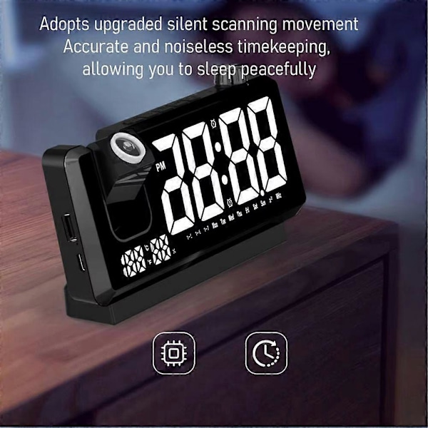 CASA Projektionsväckarklocka HD LED-Display Smart Projektionsklockor för Sovrum 180 Graders Roterbar Digital Klockprojektor B