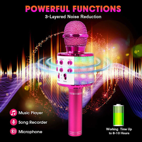 Karaoke Bluetooth langaton mikrofoni, mikrofoni lapsille ja aikuisille, 5 äänenmuunninta
