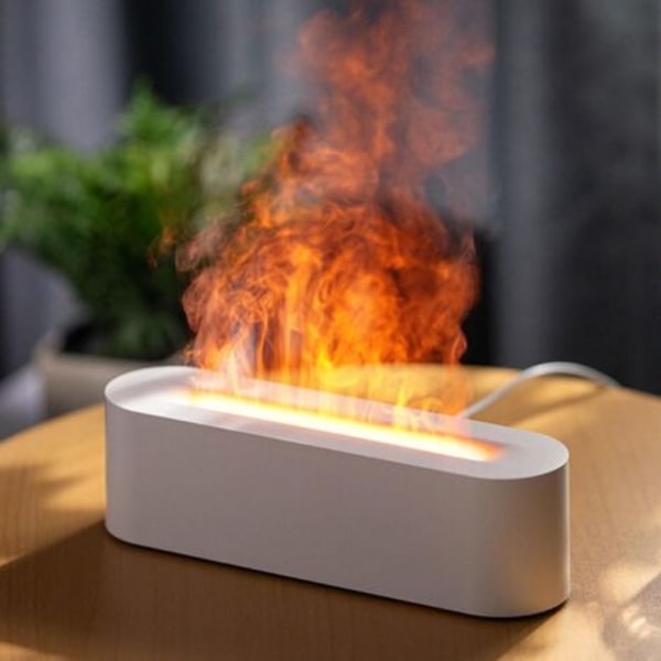 Aroma Diffuser med Flammeeffekt, 7 Farver LED Lys Luftfugter, timer og Automatisk Slukning uden Vand - Hvid.ca