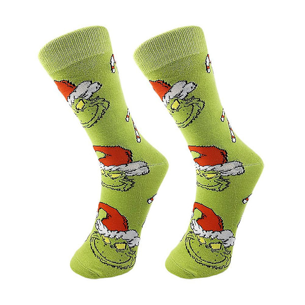 Herr Dam Jul Grinch Stickade Strumpor Par Nyhet Strumpor Vinter Varma Strumpor Julklapp B