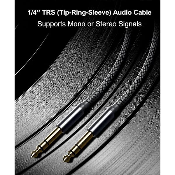 för Elebase 1/4 \" TRS Instrumentkabel 3m 2-pakke, Lige 3.5 til 6.5 Han Stereo Lyd Interconnect Kabel til Elguitar, Bas, Keyboard, Mixer