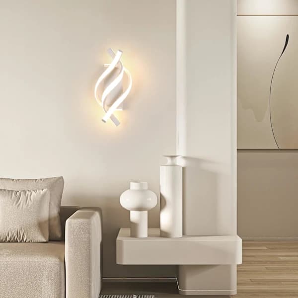 Modern 22W LED Vegglampe for Innendørs Bruk, Buet Design, 3000K Varmhvit, Hvit
